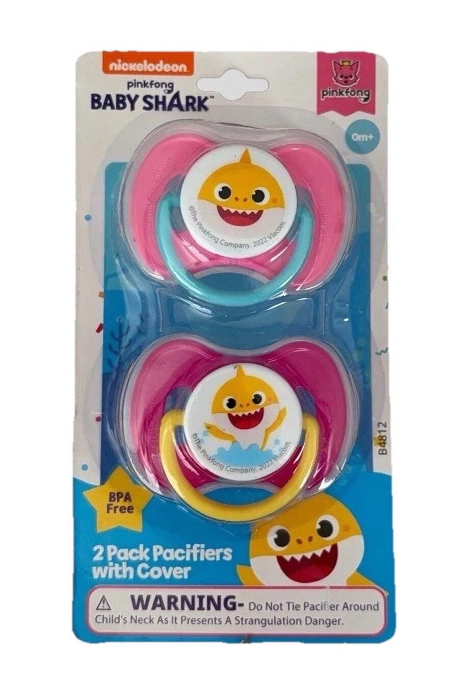 Pinkfong Baby Shark Pacifier Set 2 Pack BPA Free Silicone Pacifiers w Covers 0M+